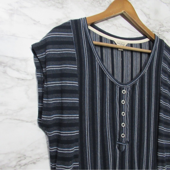 Lucky Brand Jacquard Blue Striped Casual Dress With Pockets Size Medium - Picture 3 of 13